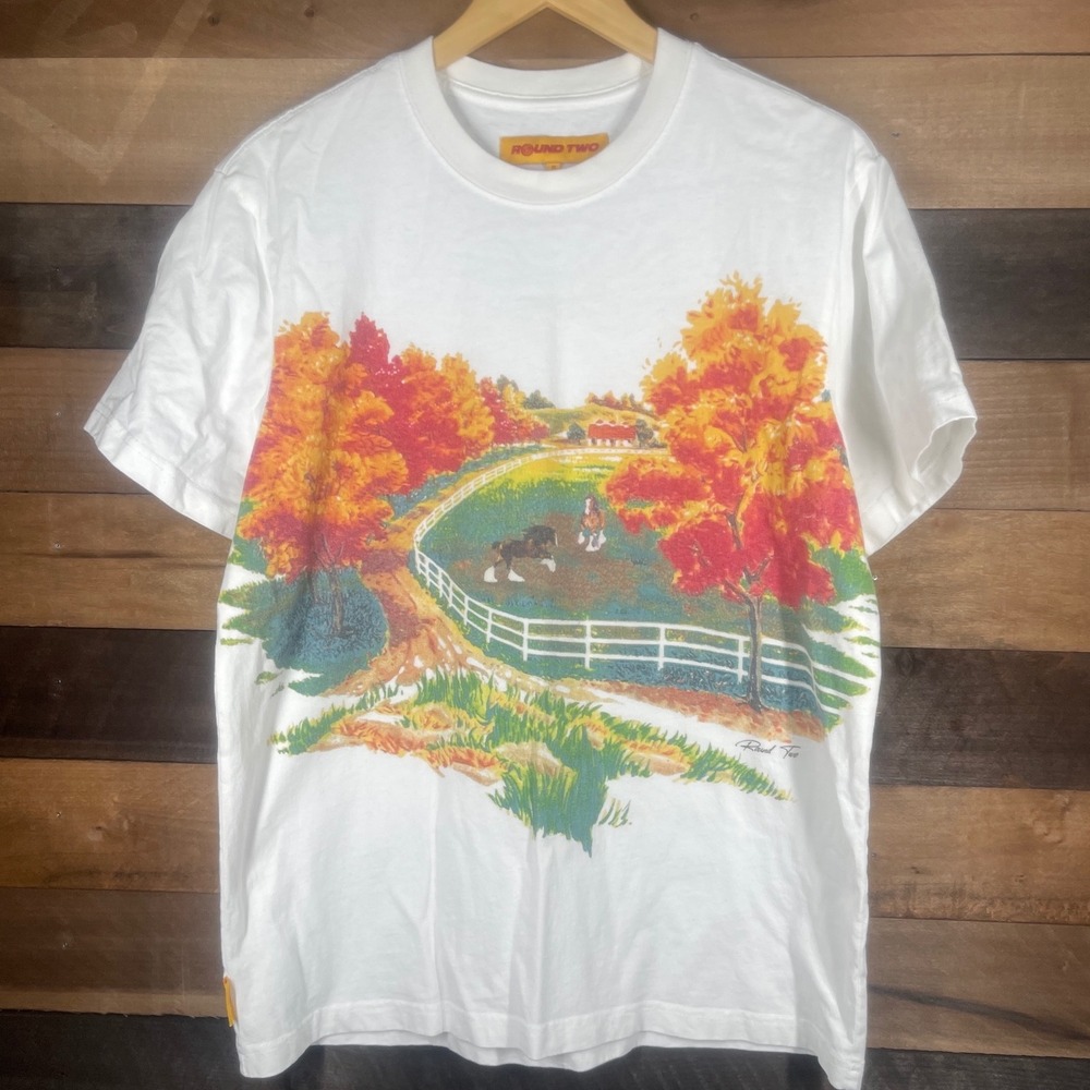 Round Two Graphic T Shirt Landscape Nature White Mens Small S